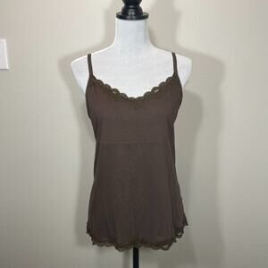 Vtg Y2K Elle Lace Trim Brown Cami Tank sz XL Long Grunge Goth Vamp Whimsigoth